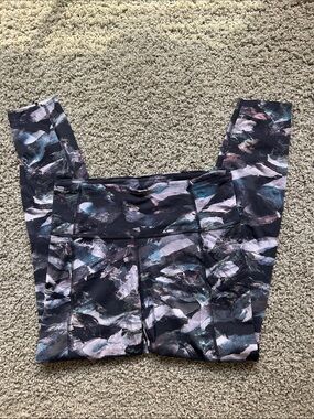lululemon athletica Black Abstract Brushstroke Leggings with Teal and Blush
